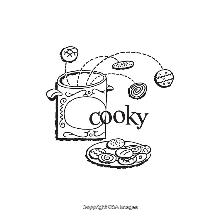 Black and White Line Art of Cookies and Decorative Containers