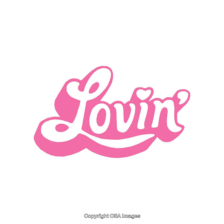 Pink Stylized Lettering Art Featuring the Word Lovin' on White Background