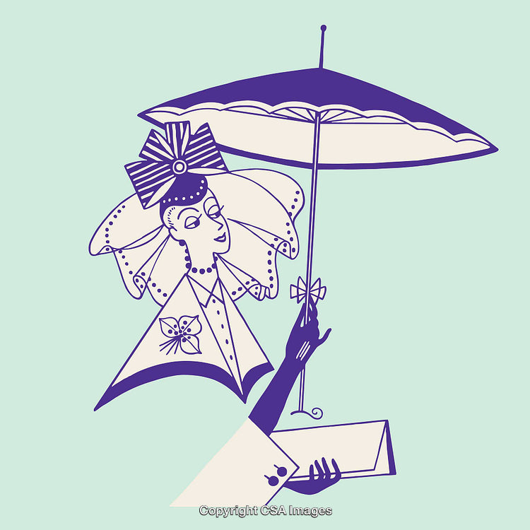 Elegant Lady with Umbrella in Stylish Art Deco Illustration