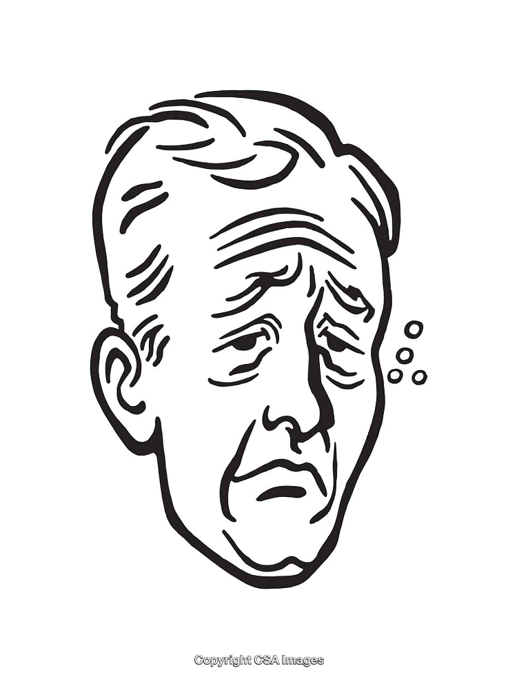 Black and White Line Art of a Contemplative Elderly Man