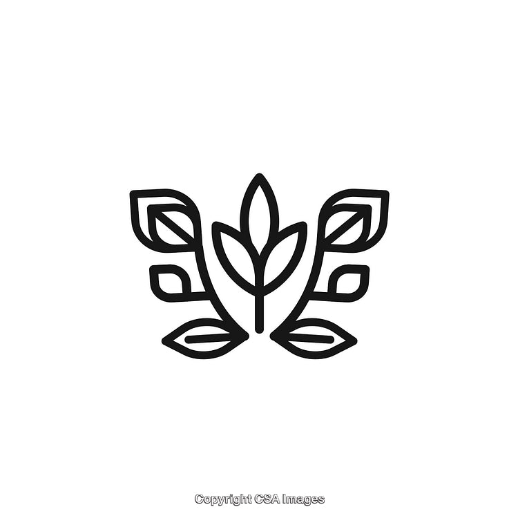 Minimalistic Black and White Decorative Ornament with Leaf Motif Design