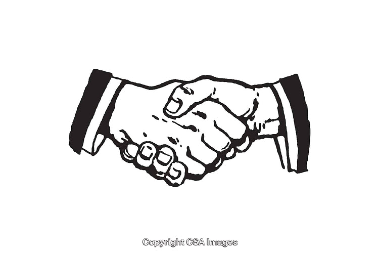Black and White Line Art Illustration of a Handshake in Progress
