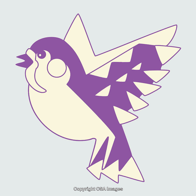 Geometric Line Art of a Purple and Cream Bird in Flight