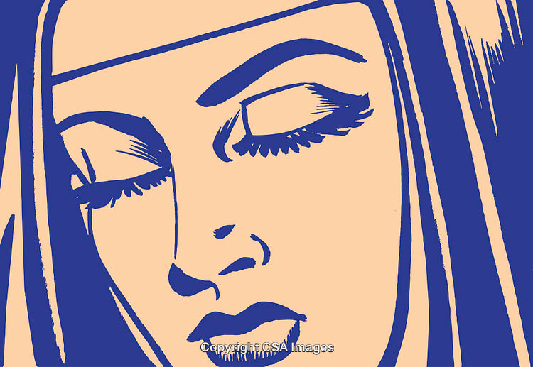 Abstract Expressive Illustration of a Woman's Portrait in Blue and Neutral Tones