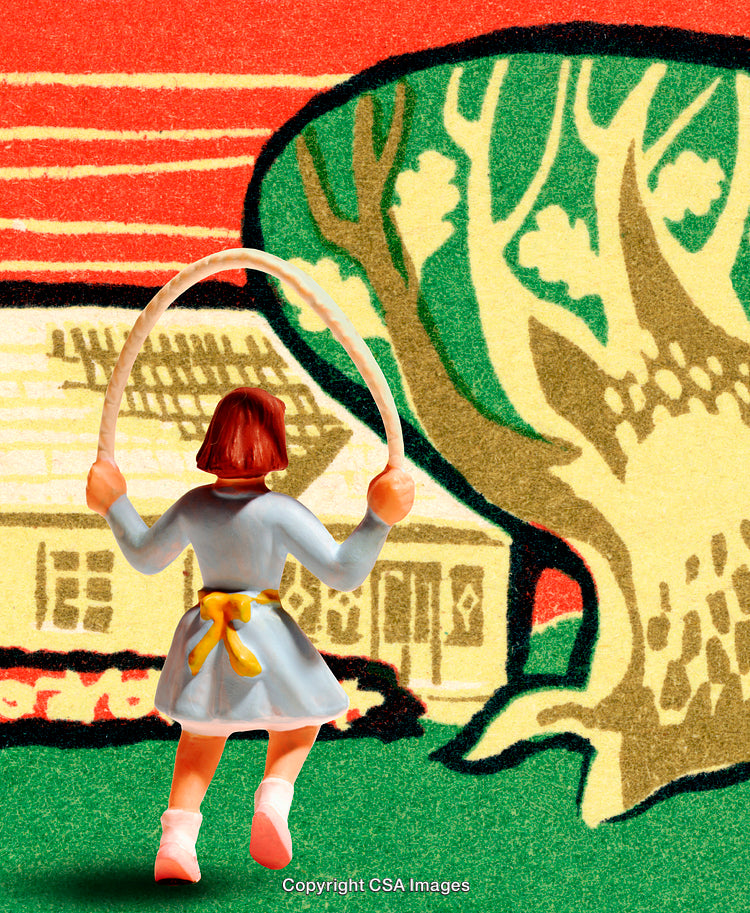 Toy Girl Skipping Rope in Vibrant Suburban Background