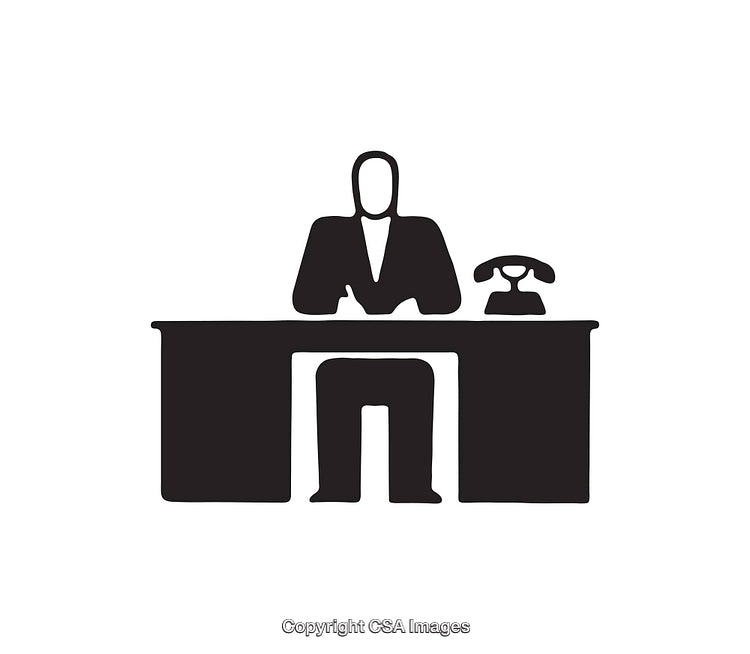 Silhouette of a Man at a Desk with a Telephone Icon