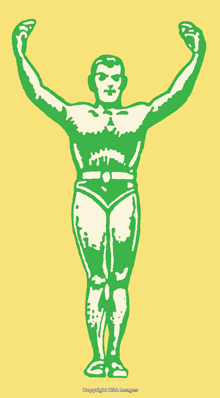 Colorful Vintage Line Art of a Muscular Figure in Empowering Pose