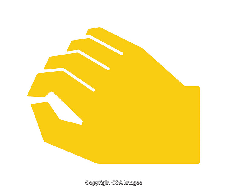 Yellow Handshaped Icon Symbolizing Grasping Movement on White Background
