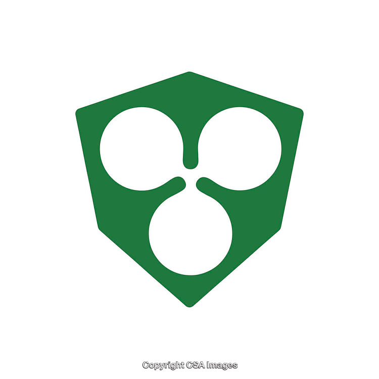 Green Shield Silhouette With Three-Sphere Abstract Design in White