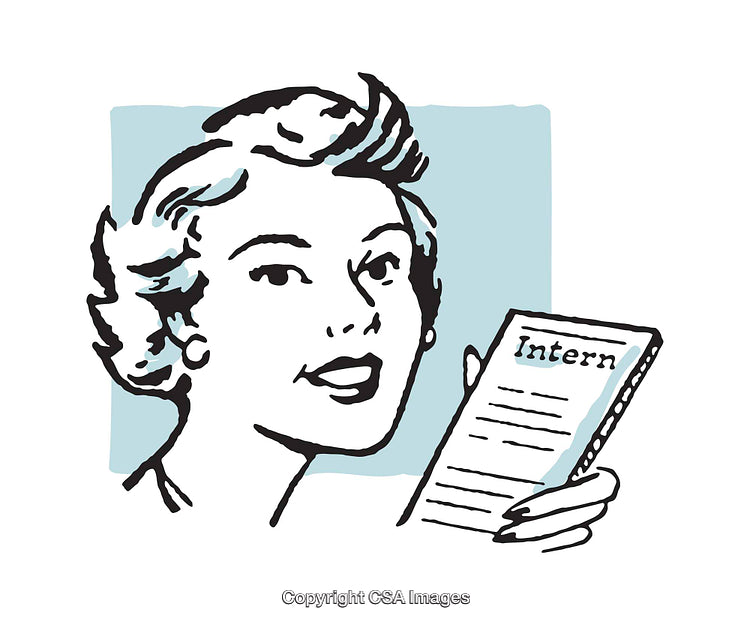 Retro Style Woman Holding an Intern Document in Hand-Drawn Artwork