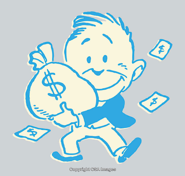 Whimsical Line Art of a Joyful Character Holding a Money Bag