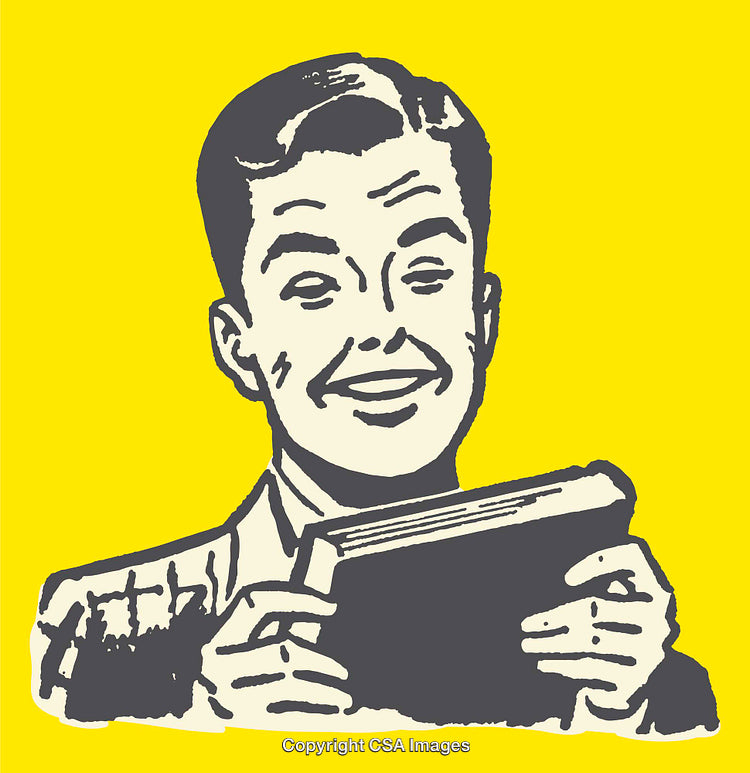 Smiling Man Holding a Book with a Vibrant Yellow Background