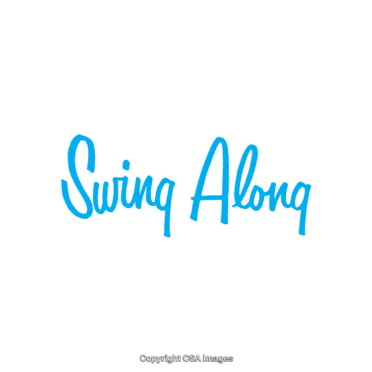 Minimalistic Blue Brushstroke 'Swing Along' Text Design on White Background