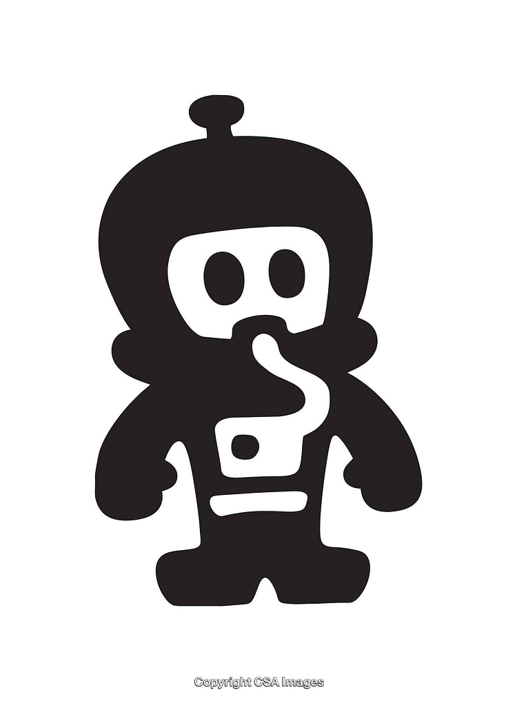 Minimalist Black and White Icon of a Robotic Character