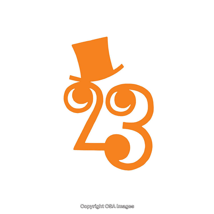 Creative Numeric Design Featuring Number 23 in Orange with Top Hat