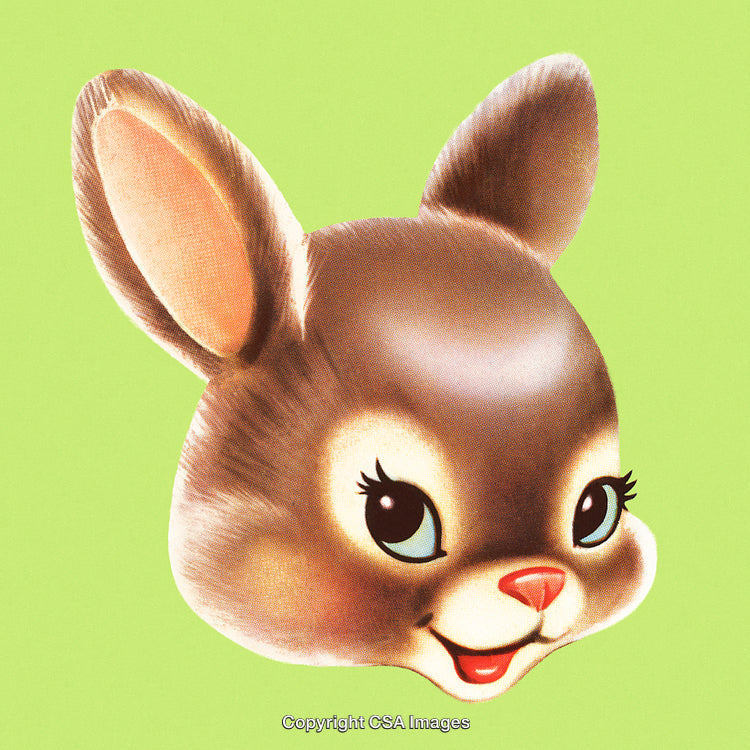 Illustrated Cartoon Bunny Face on Bright Green Background