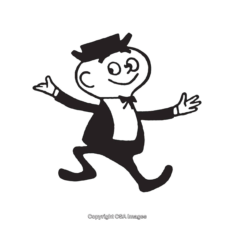 Cheerful Cartoon Character in Black and White Line Art Illustration