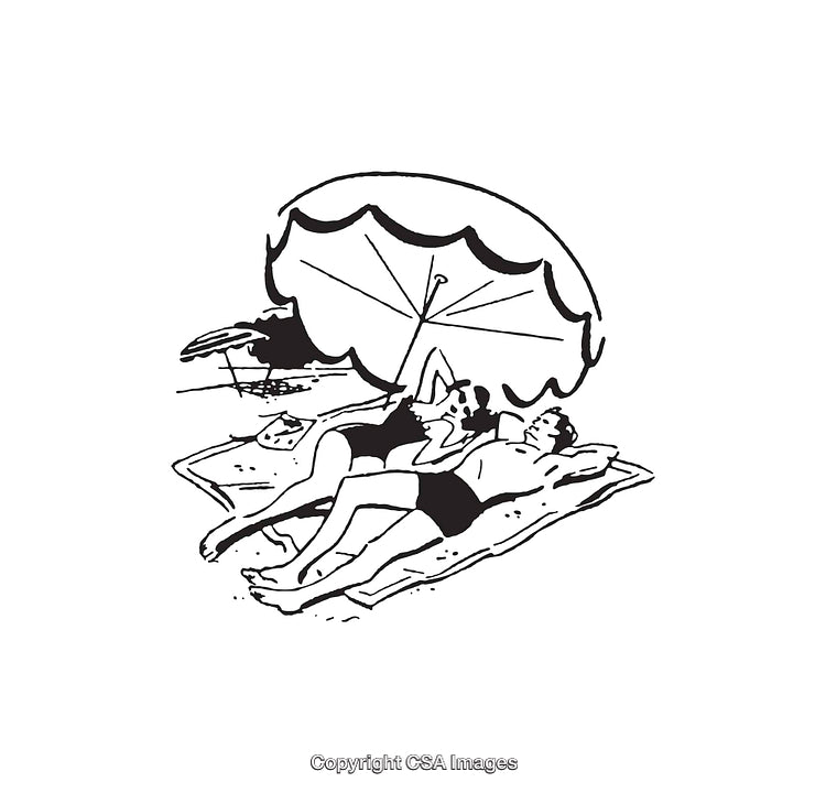 Relaxing Couple Under a Beach Umbrella in a Line Art Drawing