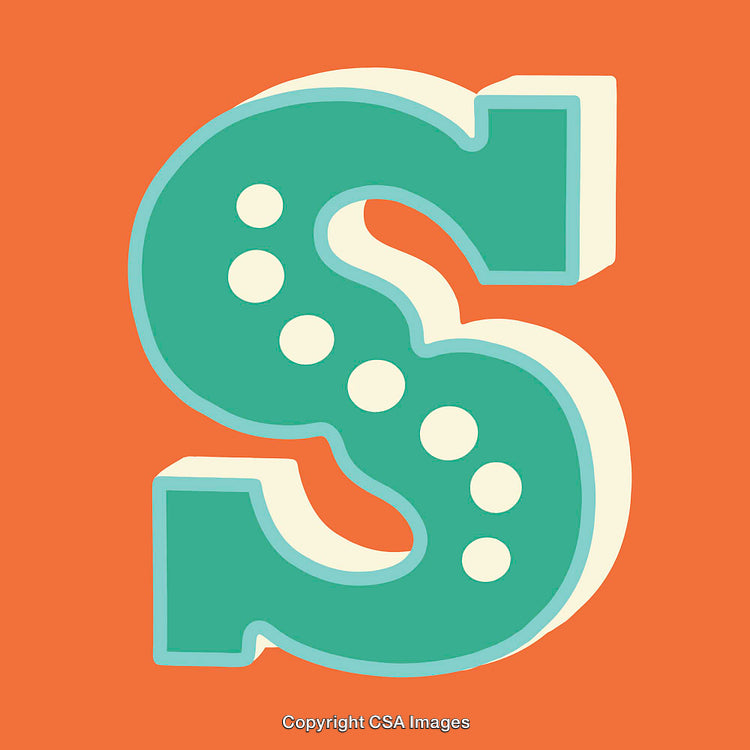 Colorful Vintage Typography Illustration of the Letter 'S' on Orange Background