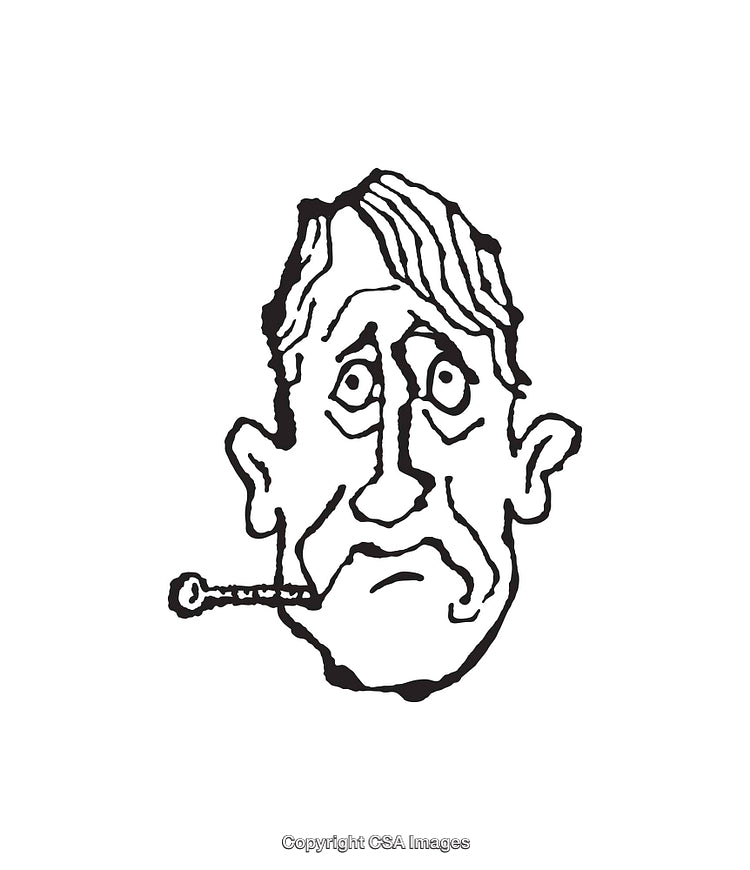Black and White Line Art of a Worried Male Face