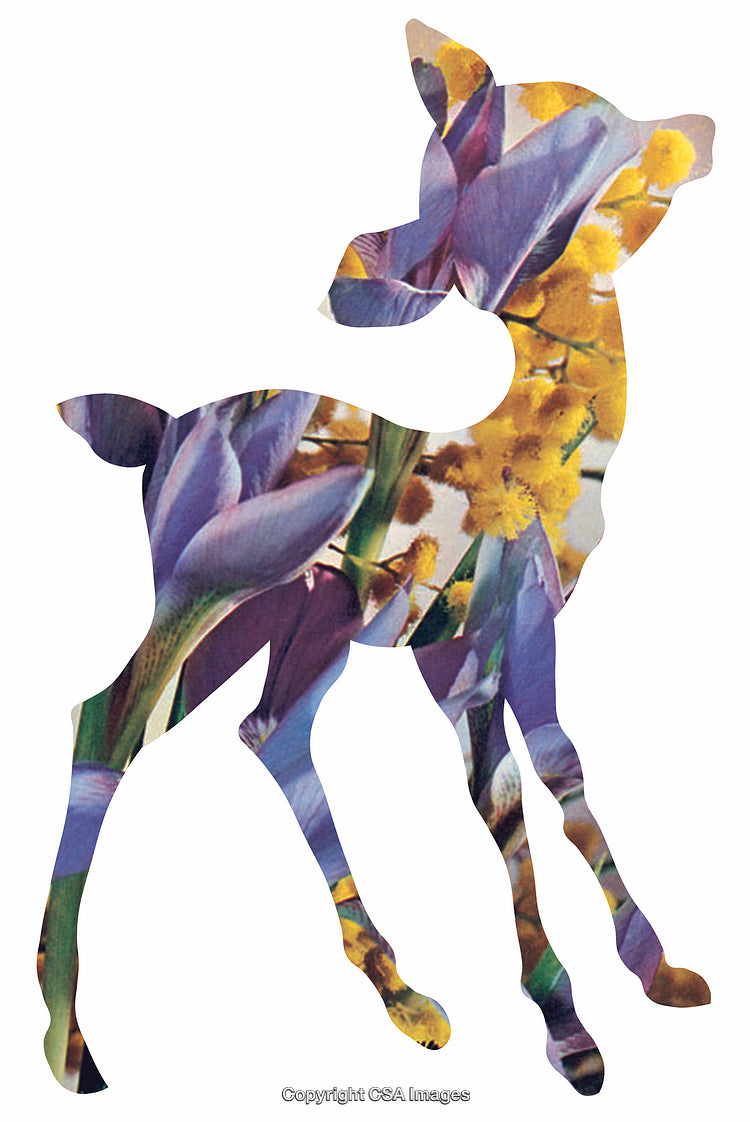 Artistic Deer Silhouette with Floral Pattern Overlay in Vibrant Colors