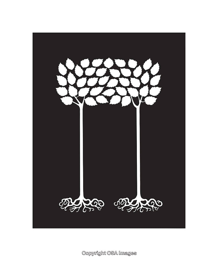 Symmetrical Line Art Illustration of Trees With Black and White Design