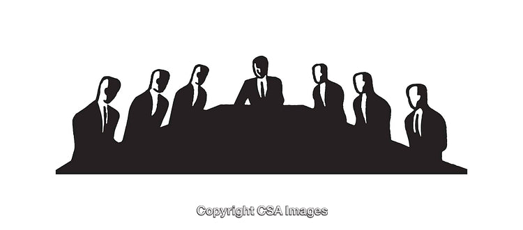 Silhouettes of Business Professionals Around a Conference Table in Discussion