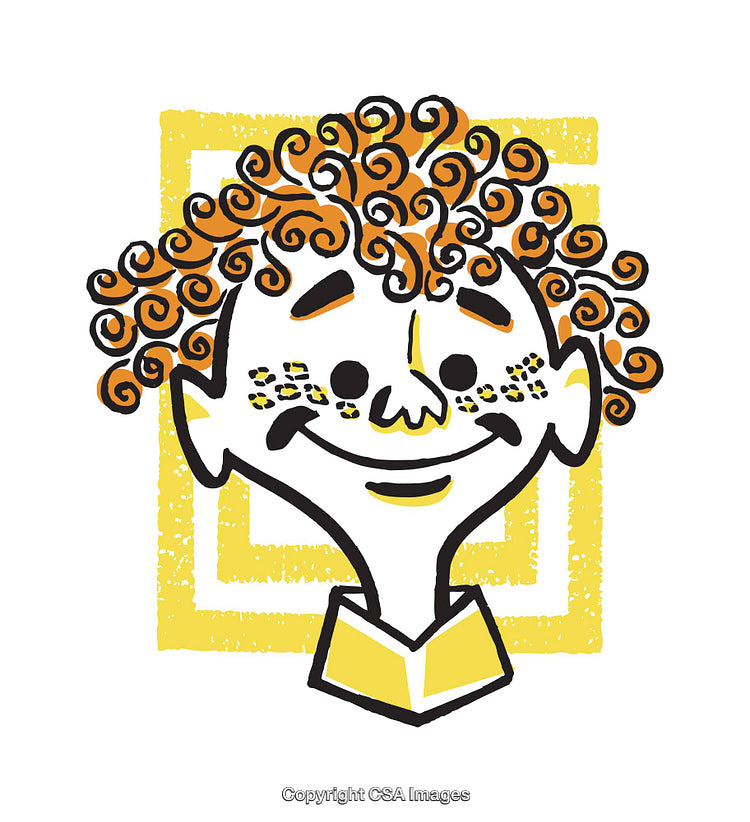 Cheerful Cartoon Boy With Curly Hair and Freckles Illustration