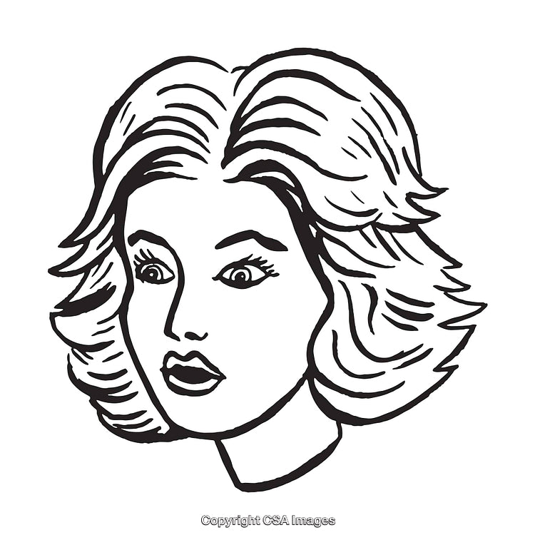 Black And White Line Art Portrait of a Surprised Woman
