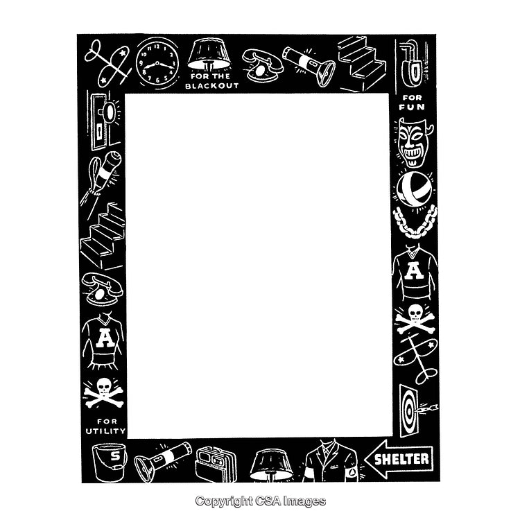 Monochrome Themed Illustration Border with Black and White Graphics