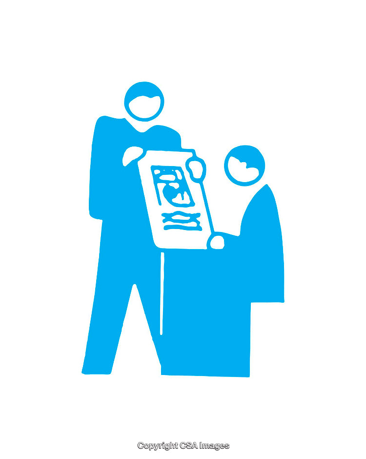 Simple Icon of Two People Discussing a Document Together