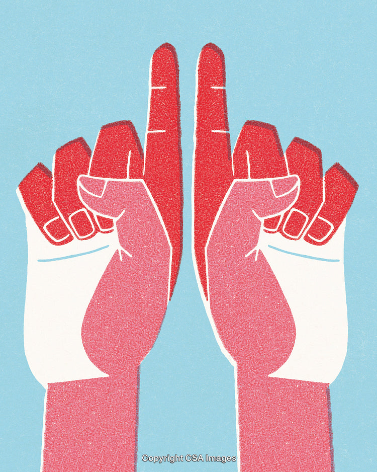 Colorful Illustration of Hands with Bold Red and Blue Tones
