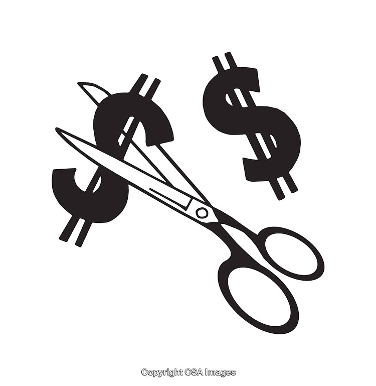 Dollar Icon and Scissors Symbolizing Cost Cutting and Savings