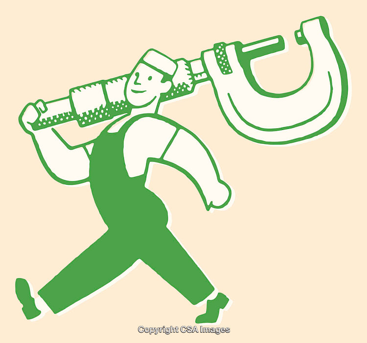 Playful Green Line Art of a Worker with a Tool