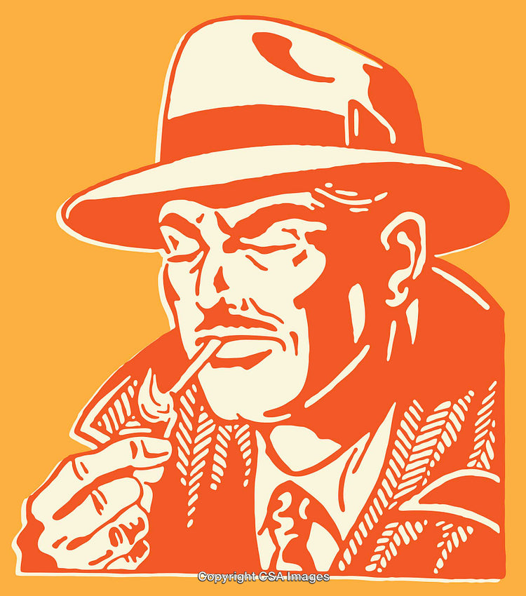 Vintage Style Illustration of a Man Wearing a Hat and Smoking a Pipe