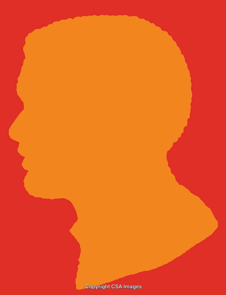 Orange Silhouette of a Head on a Red Background in Minimalist Style
