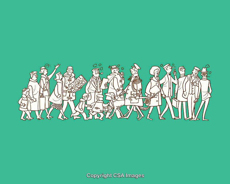 Line Art Illustration of People Walking Together in Sequence