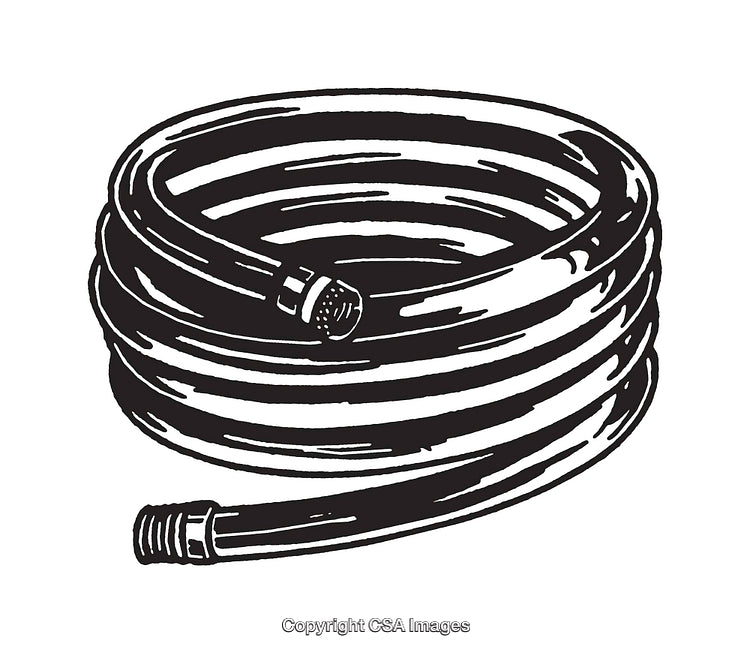 Black and White Line Drawing of Coiled Garden Hose