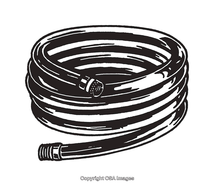 Black and White Line Drawing of Coiled Garden Hose