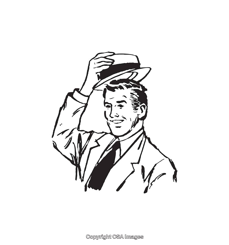 Vintage Illustration of a Man Tipping His Hat Wearing a Suit