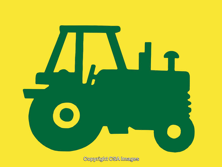 Green Tractor Silhouette on Yellow Background Line Art Illustration