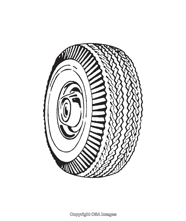 Detailed Black and White Line Art Illustration of a Vehicle Tire