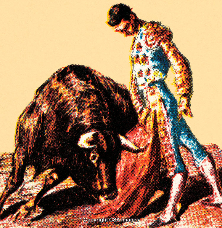 Traditional Matador Facing A Bull in Spanish Bullfighting Arena
