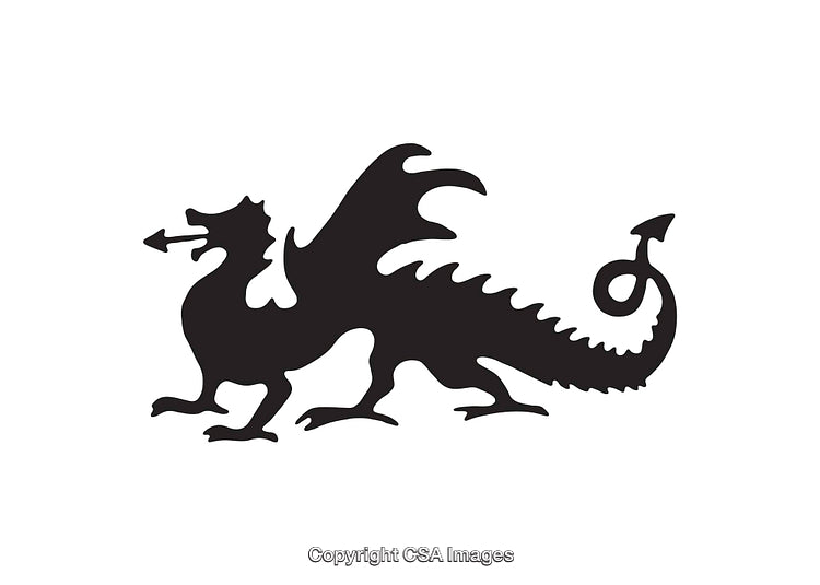 Black Silhouette Icon of a Legendary Dragon on White Background