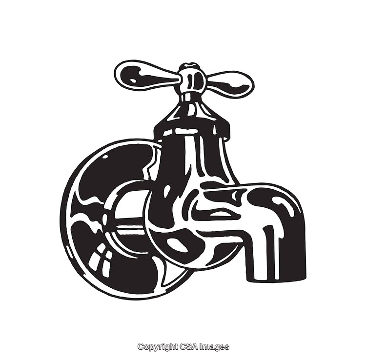 Classic Black And White Line Illustration of a Water Faucet