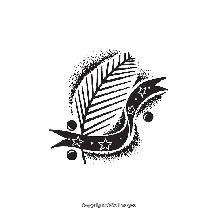 Black and White Abstract Line Art Illustration with Nature and Stars