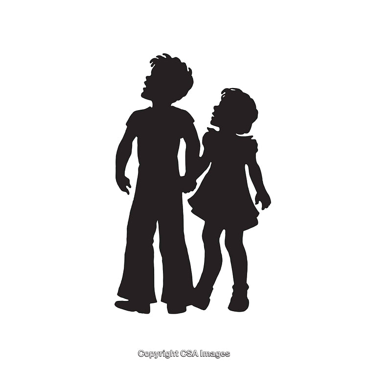 Silhouette of Two Children Holding Hands in a Minimalist Style