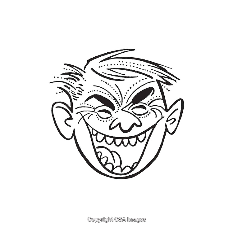 Expressive Black and White Line Art of a Laughing Face