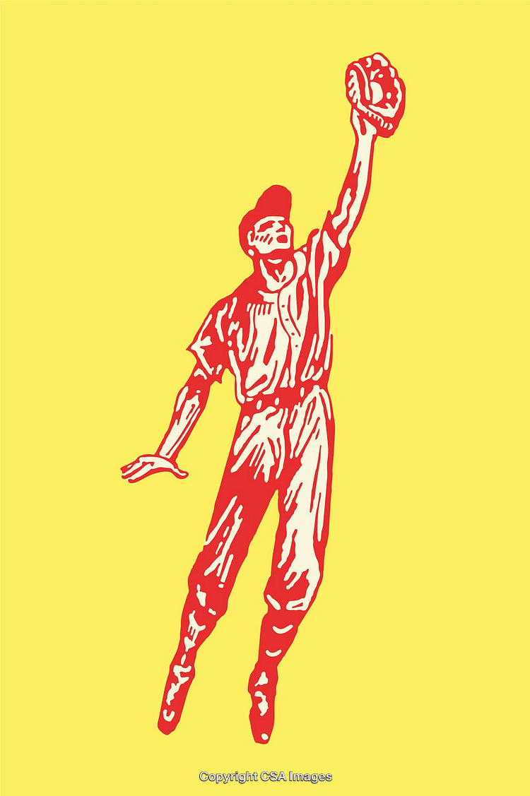 Red Baseball Player Illustration on Bright Yellow Background