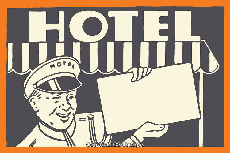 Retro Style Illustration of Hotel Concierge With Blank Sign